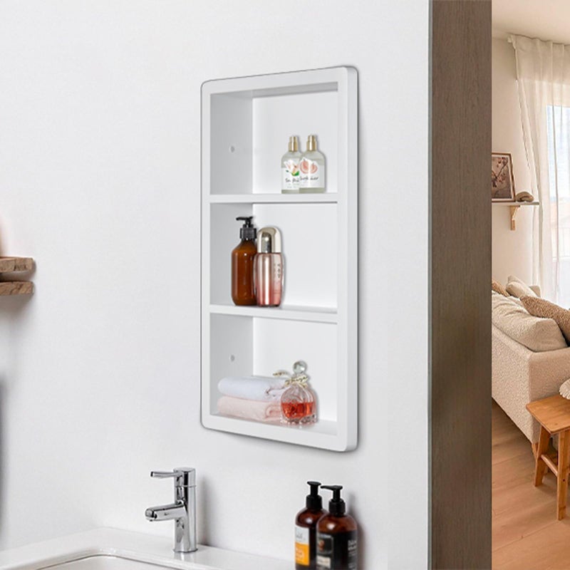 IDYLLOR Recessed Medicine Cabinet No Mirror - 14x24 Bathroom Storage Wall Cabinet with 2 Shelves, 304 Stainless Steel Shower Niche, Matte White Waterproof for Bathroom, Toilet, Vanity - Image 5