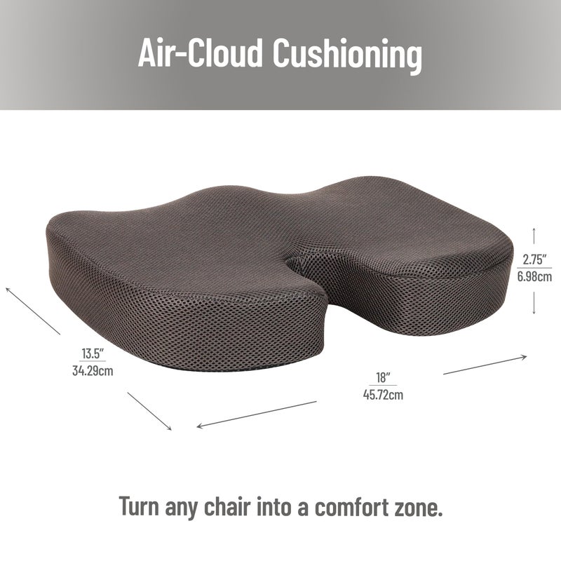Mind Reader Memory Foam Seat Cushion with Air-Cloud Technology, Sciatica, Coccyx & Hip Pain Relief, Office, Memory Foam, Gray - Image 3