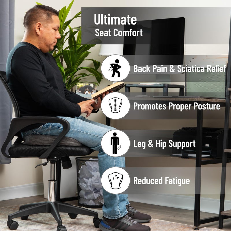 Mind Reader Memory Foam Seat Cushion with Air-Cloud Technology, Sciatica, Coccyx & Hip Pain Relief, Office, Memory Foam, Gray - Image 2