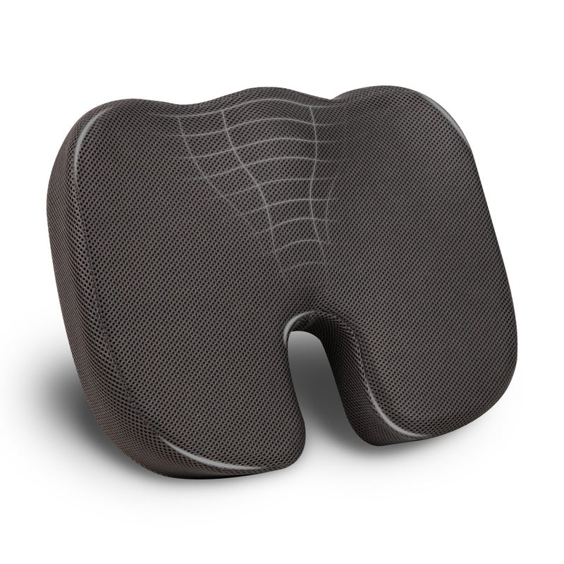 Mind Reader Memory Foam Seat Cushion with Air-Cloud Technology, Sciatica, Coccyx & Hip Pain Relief, Office, Memory Foam, Gray - Image 1