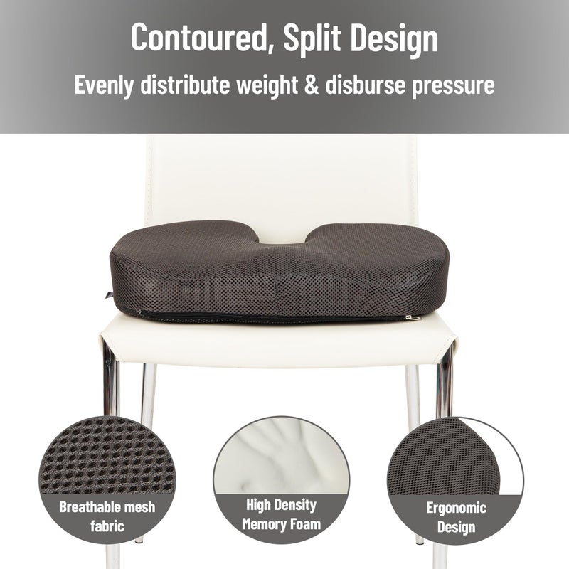 Mind Reader Memory Foam Seat Cushion with Air-Cloud Technology, Sciatica, Coccyx & Hip Pain Relief, Office, Memory Foam, Gray - Image 5