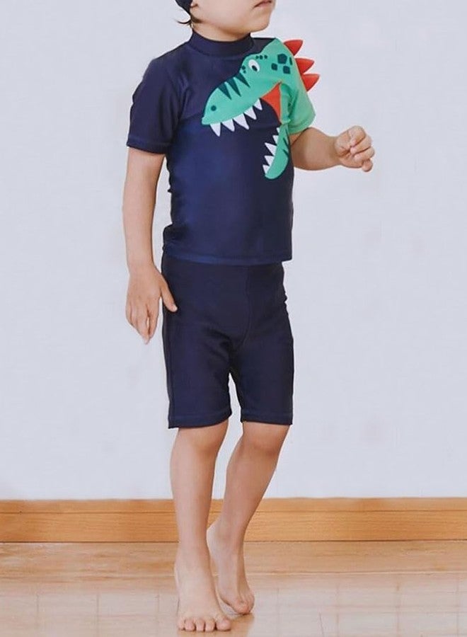 glcsisi Baby Boys Two Piece Swimsuit Dinosaur Bathing Suit SPF Swim Shirts & Trunks Kids Rash Guard Shorts with Swim Cap 1-2t - Image 3