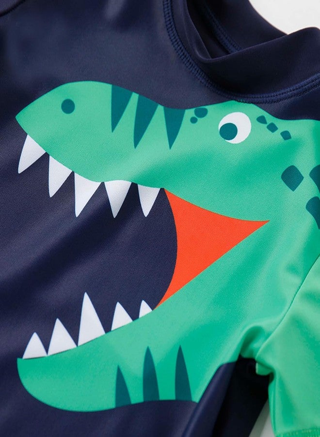glcsisi Baby Boys Two Piece Swimsuit Dinosaur Bathing Suit SPF Swim Shirts & Trunks Kids Rash Guard Shorts with Swim Cap 1-2t - Image 2