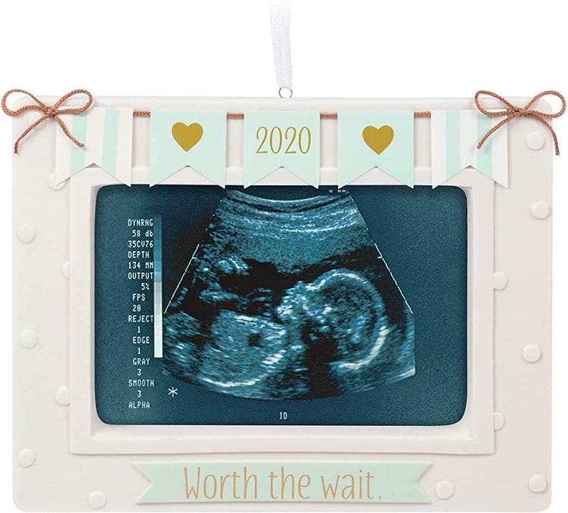 Hallmark Keepsake Christmas Ornament 2020 Year Dated Worth the Wait Baby Sonogram Porcelain Photo Frame - Image 1