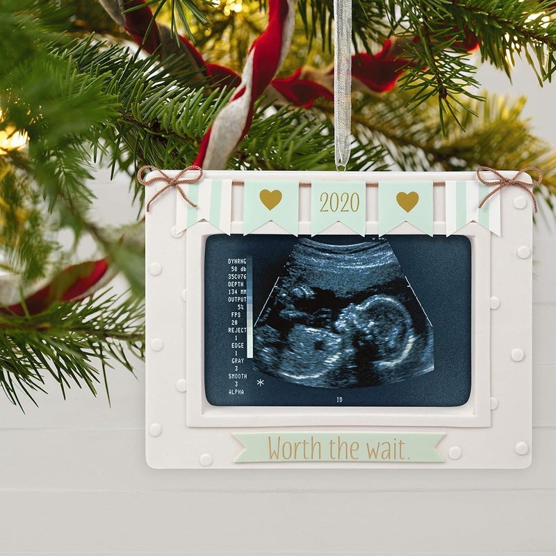 Hallmark Keepsake Christmas Ornament 2020 Year Dated Worth the Wait Baby Sonogram Porcelain Photo Frame - Image 2