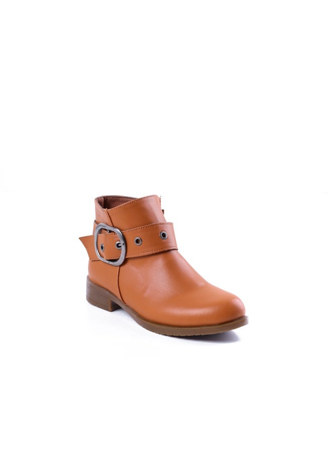 لايف ستيلاش  حذاء كاحل مسطح  من الجلد مع ابزيم انيق G-33 - هافان - Image 1