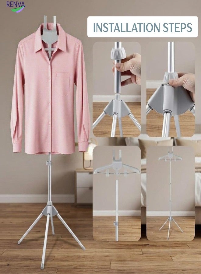 RENVA Foldable Garment Steamer Hanger,Adjustable Steamer Rack with 2 Clips for Suits,Shirts,Coats. (Blue) - Image 4