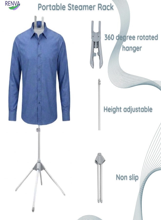 RENVA Foldable Garment Steamer Hanger,Adjustable Steamer Rack with 2 Clips for Suits,Shirts,Coats. (Blue) - Image 5
