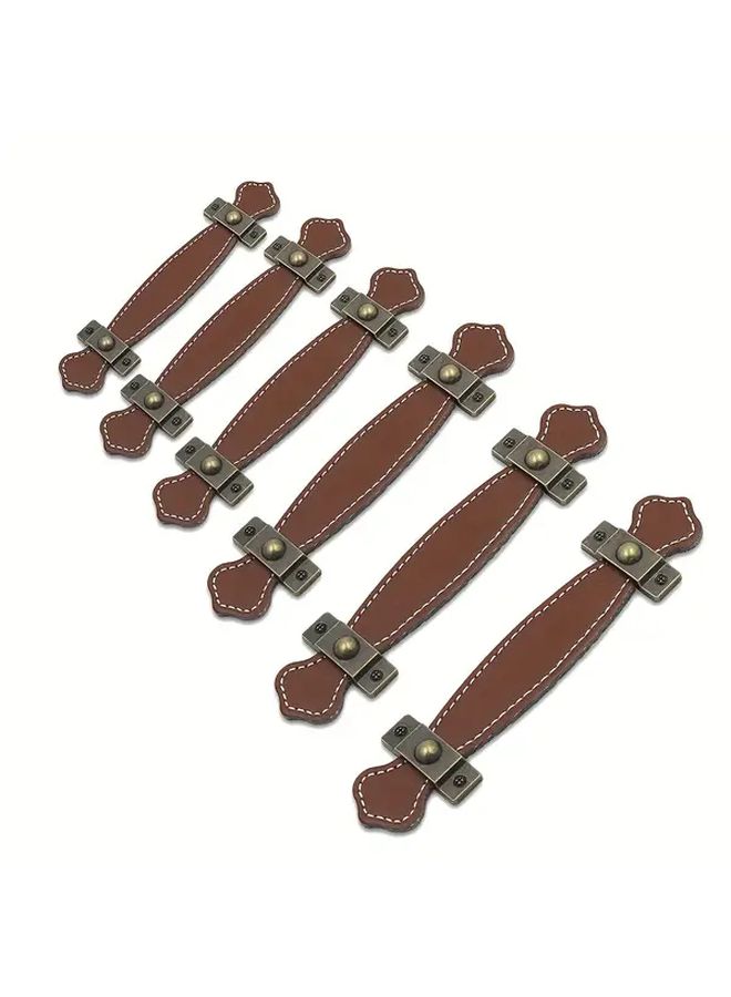 6pcs Retro Brushed Metal Leather Drawer Pulls Surface Mount Cabinet Handles - Image 3