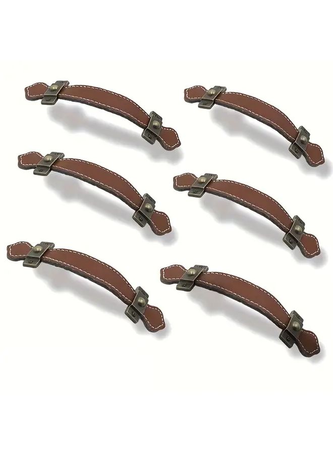 6pcs Retro Brushed Metal Leather Drawer Pulls Surface Mount Cabinet Handles - Image 1
