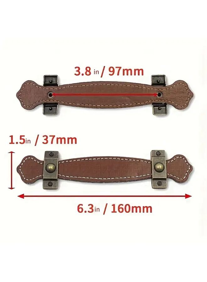 6pcs Retro Brushed Metal Leather Drawer Pulls Surface Mount Cabinet Handles - Image 2