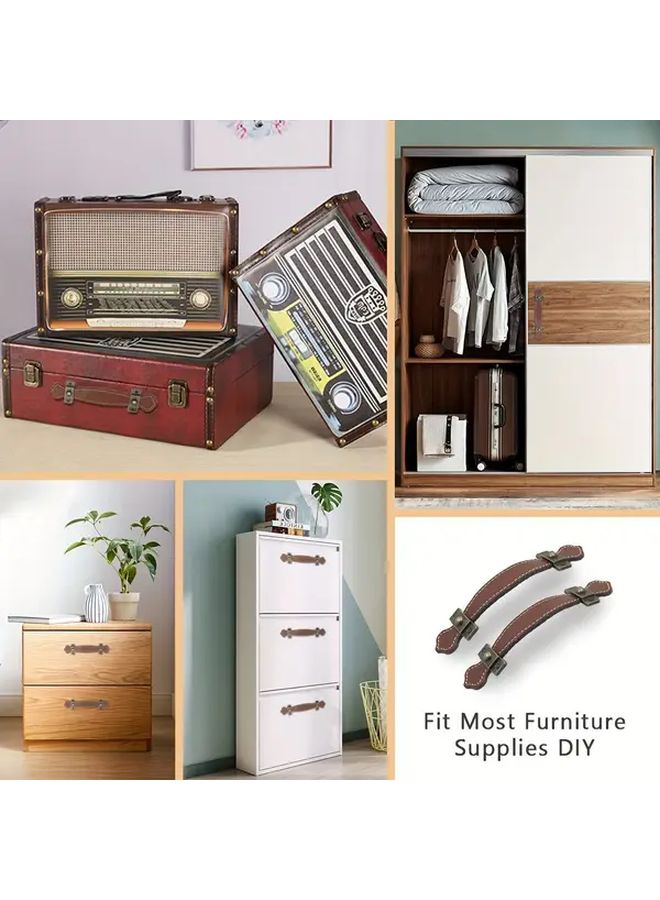 6pcs Retro Brushed Metal Leather Drawer Pulls Surface Mount Cabinet Handles - Image 5