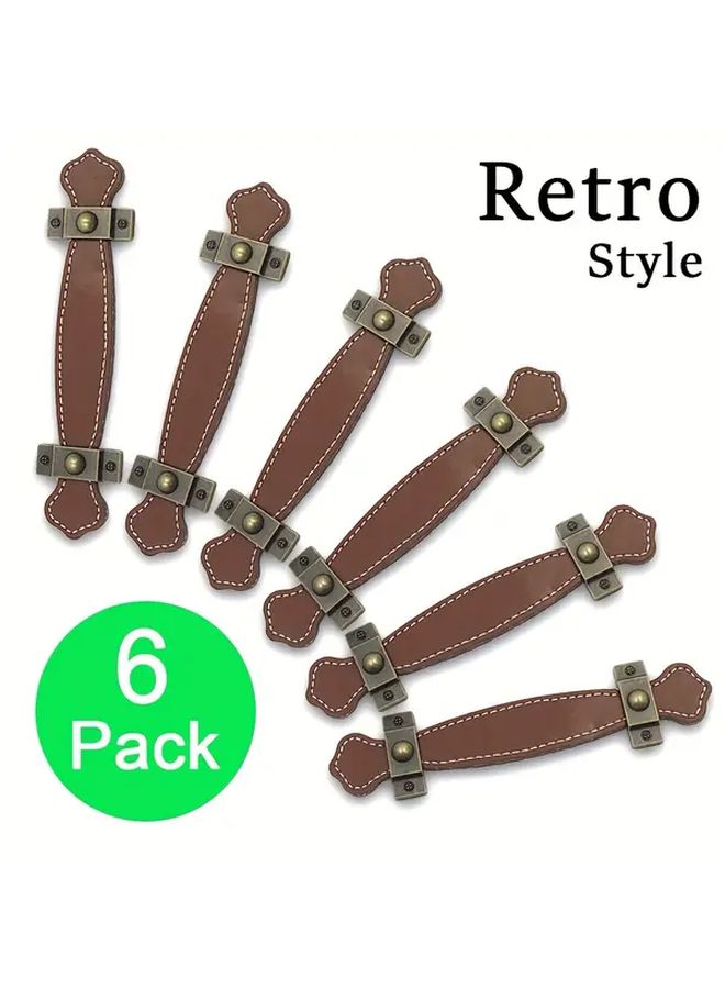 6pcs Retro Brushed Metal Leather Drawer Pulls Surface Mount Cabinet Handles - Image 4