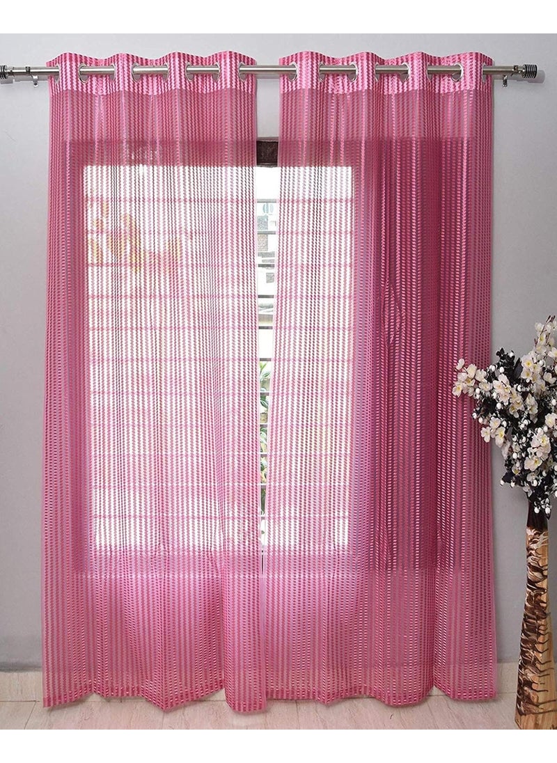Home Garage Home Garage Polyester Net Tissue Window Curtain Pack of 2 Pink Lightweight  - Image 1