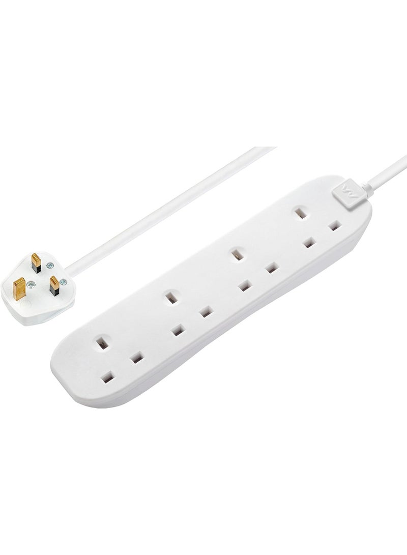 Masterplug 4 Socket Extension Lead with 3m Cable, UK 3-Pin Plug, 13A 3120W, Shuttered Safety Outlets, White - Image 1