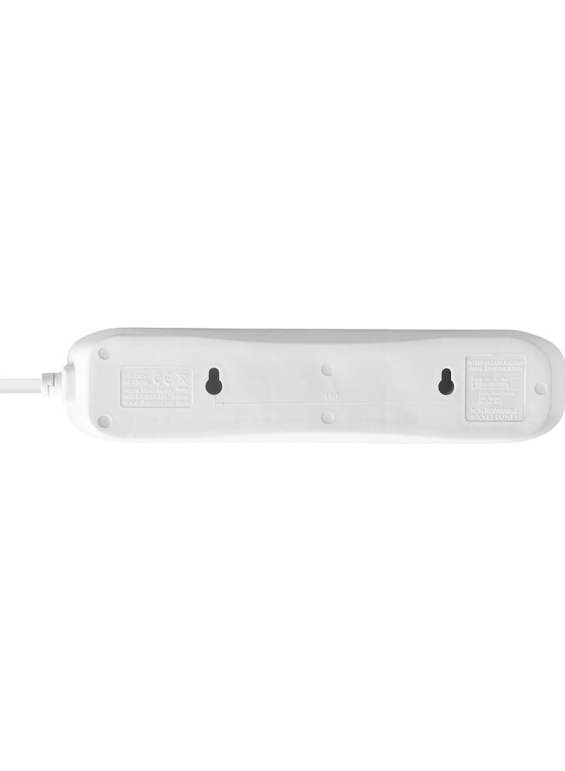 Masterplug 4 Socket Extension Lead with 3m Cable, UK 3-Pin Plug, 13A 3120W, Shuttered Safety Outlets, White - Image 2
