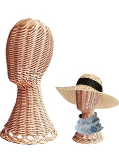 Generic Handcrafted Rattan Wig Head Stand for Hats and Wigs Rustic Chic Wicker Mannequin Display Durable Weaving with Stable Base Versatile for Home Salon Unisex-Adult Accessory Holder  - Image 1