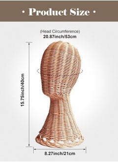 Generic Handcrafted Rattan Wig Head Stand for Hats and Wigs Rustic Chic Wicker Mannequin Display Durable Weaving with Stable Base Versatile for Home Salon Unisex-Adult Accessory Holder  - Image 2