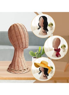 Generic Handcrafted Rattan Wig Head Stand for Hats and Wigs Rustic Chic Wicker Mannequin Display Durable Weaving with Stable Base Versatile for Home Salon Unisex-Adult Accessory Holder  - Image 3