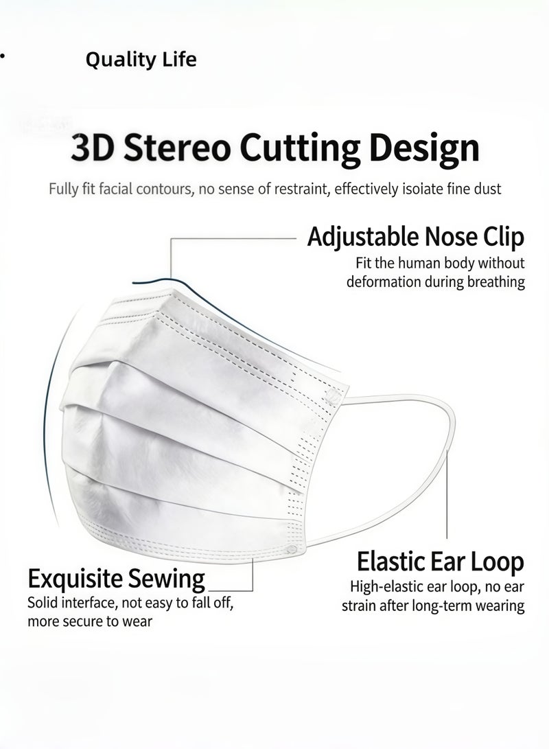 400-Piece White Disposable Face Masks, Individually Packaged, 4-Ply Thickened - Image 2