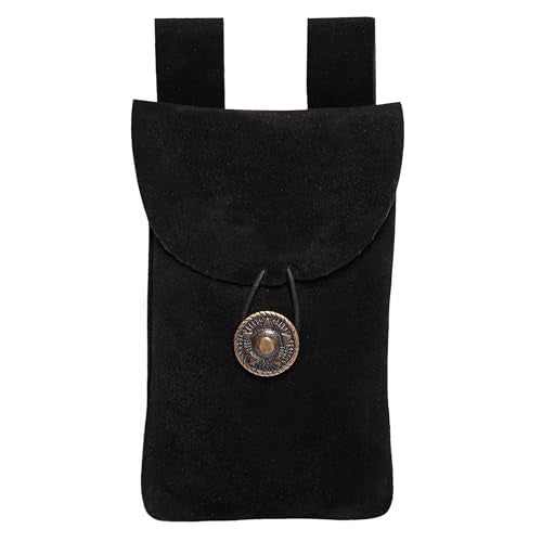 Mythrojan Medieval Renaissance Suede Jewelry Belt Pouch LARP Costume Waist Bag for Historical Reenactment, Cosplay, Stage Props - Black - Image 1