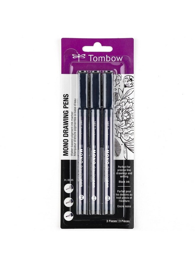 Tombow - Tombow 66403 MONO Drawing Pen, 3-Pack. Create Precise, Detailed Drawings with Three Tip Sizes - 01, 03 and 05 - Image 1