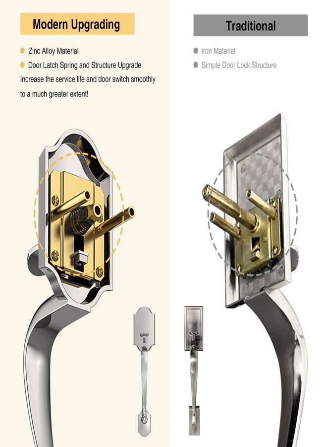 Brightify Front Door Handle, Front Door Lock Set, Front Door Handleset with Door Lever, Single Cylinder Reversible Door Lock Set with Handle Lever, Adjustable Deadbolt Door Entry Handles, Satin Nickel - Image 3