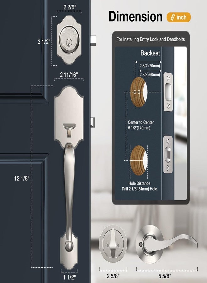 Brightify Front Door Handle, Front Door Lock Set, Front Door Handleset with Door Lever, Single Cylinder Reversible Door Lock Set with Handle Lever, Adjustable Deadbolt Door Entry Handles, Satin Nickel - Image 5