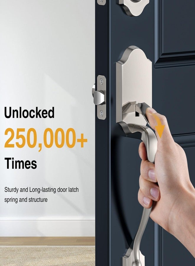 Brightify Front Door Handle, Front Door Lock Set, Front Door Handleset with Door Lever, Single Cylinder Reversible Door Lock Set with Handle Lever, Adjustable Deadbolt Door Entry Handles, Satin Nickel - Image 2
