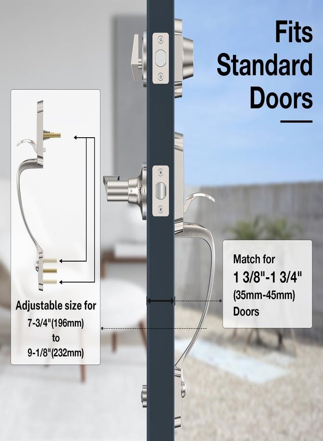 Brightify Front Door Handle, Front Door Lock Set, Front Door Handleset with Door Lever, Single Cylinder Reversible Door Lock Set with Handle Lever, Adjustable Deadbolt Door Entry Handles, Satin Nickel - Image 4