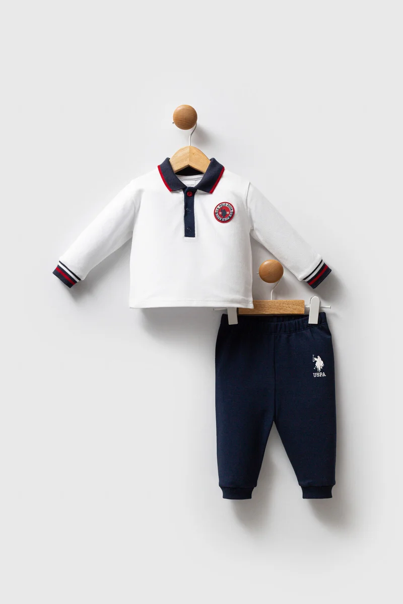 يو اس بولو اسن طقم يو إس بولو للأولاد من قطعتين، أبيض/أسود