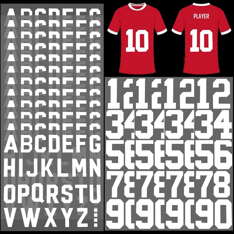 Woanger Woanger 32 Sheets 400 Pcs Iron on Letters and Numbers for Jersey T Shirt 8 Inch 0 to 9 Heat Transfer Numbers 2 Inch A to Z Letters Patches for DIY Football Basketball Soccer Match Team Sports White - Image 1