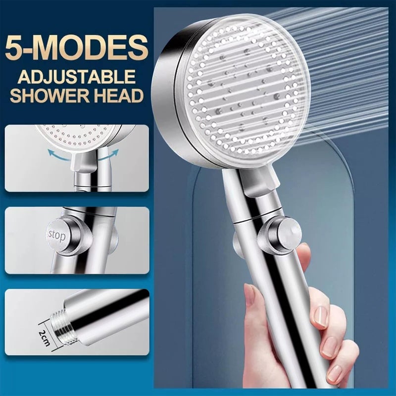 comfrt High Pressure Shower Heads with Handheld, 5 Modes Detachable shower head Shower Nozzle Shower Set Pressurized Hand-held Shower Head (silver + hose) - Image 2
