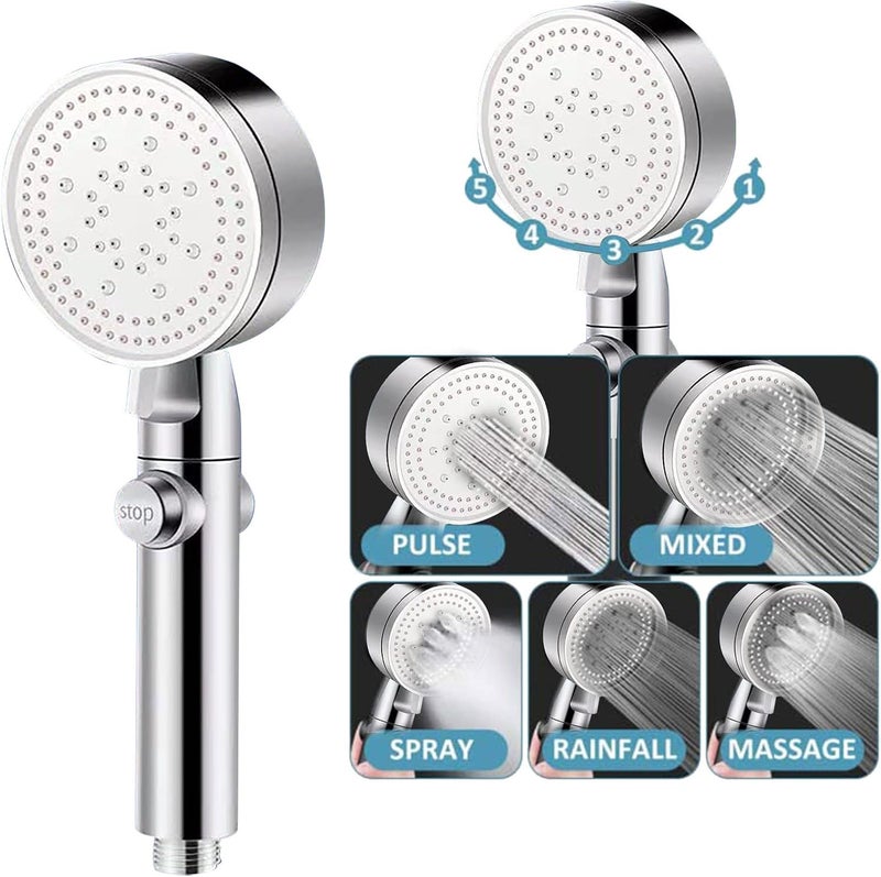 comfrt High Pressure Shower Heads with Handheld, 5 Modes Detachable shower head Shower Nozzle Shower Set Pressurized Hand-held Shower Head (silver + hose) - Image 5