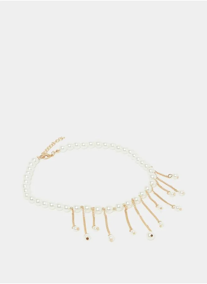 ستايلي Faux Pearl Drop Necklace with Lobster Clasp Closure