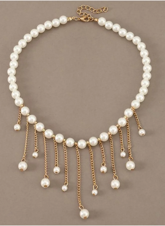 ستايلي Faux Pearl Drop Necklace with Lobster Clasp Closure