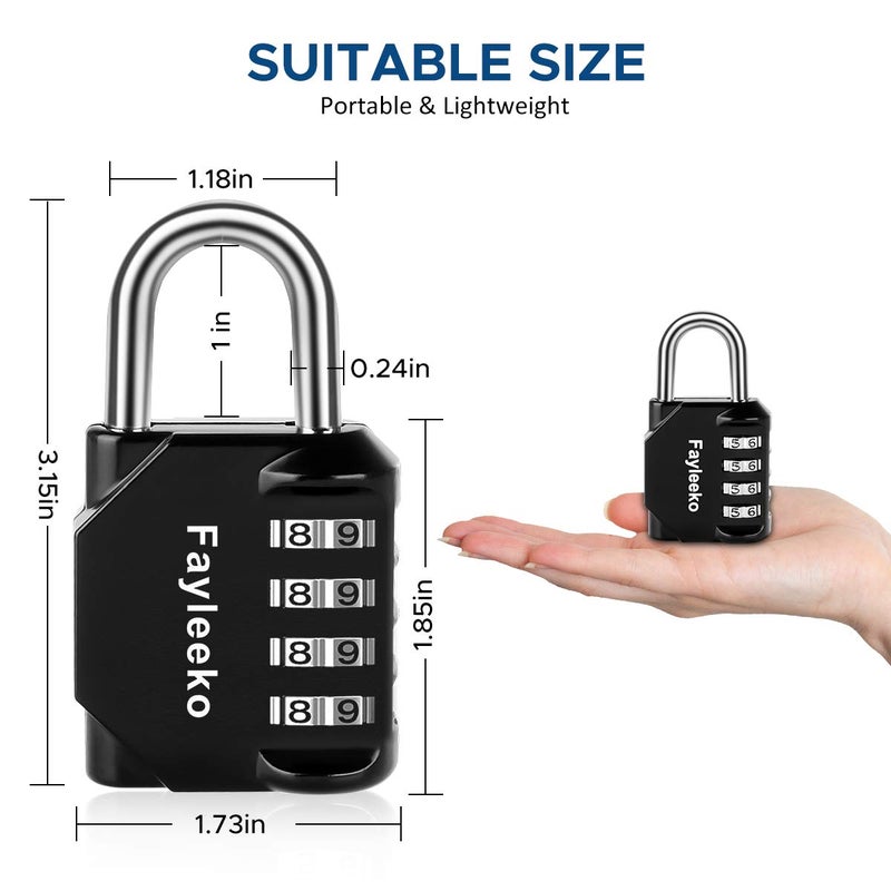 Fayleeko Combination Lock, 4 Digit Padlock for School Gym Sports Locker, Fence, Toolbox, Case, Hasp Cabinet Storage (2 Pack, Black) - Image 2