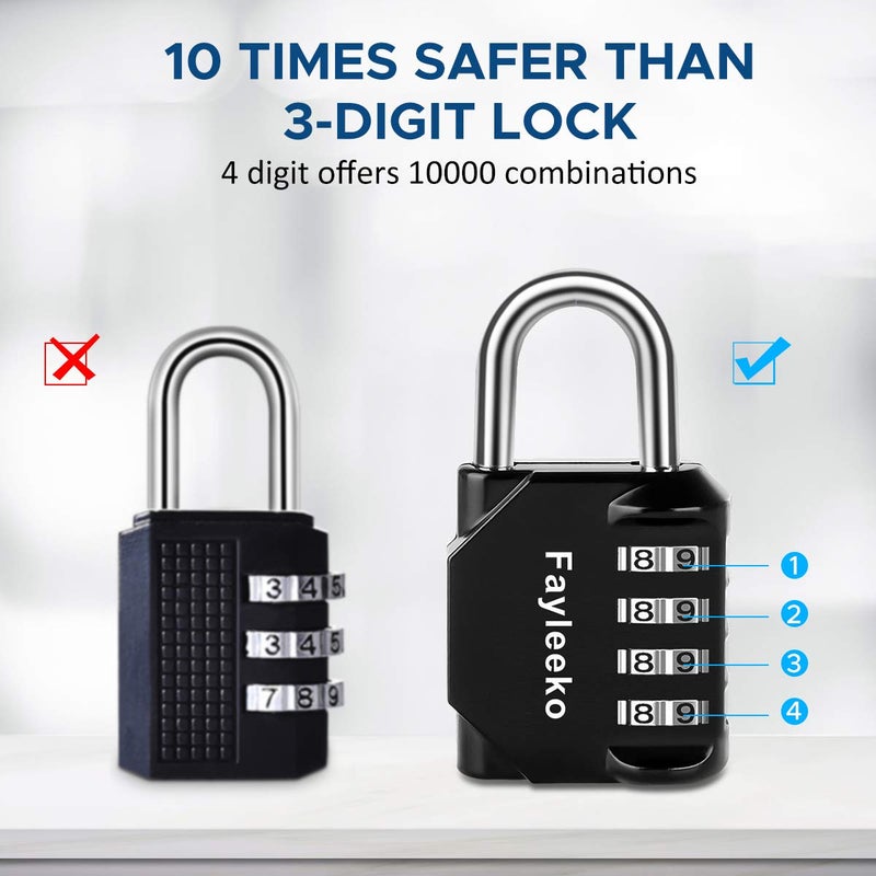 Fayleeko Combination Lock, 4 Digit Padlock for School Gym Sports Locker, Fence, Toolbox, Case, Hasp Cabinet Storage (2 Pack, Black) - Image 5