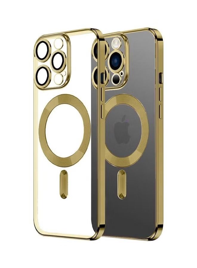 Zaboon Apple iPhone 14 Pro Max MagSafe Case Magnetic Clear Soft TPU Plating Case Wireless Charging Compatible Shockproof Camera Lens Protection Gold - Image 1