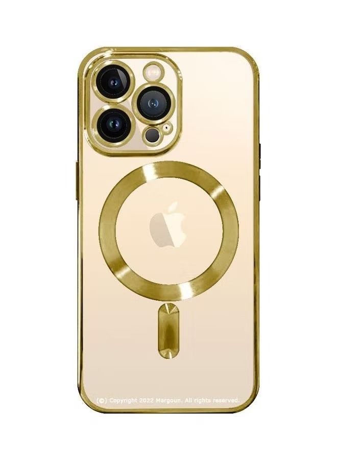 Zaboon Apple iPhone 14 Pro Max MagSafe Case Magnetic Clear Soft TPU Plating Case Wireless Charging Compatible Shockproof Camera Lens Protection Gold - Image 2