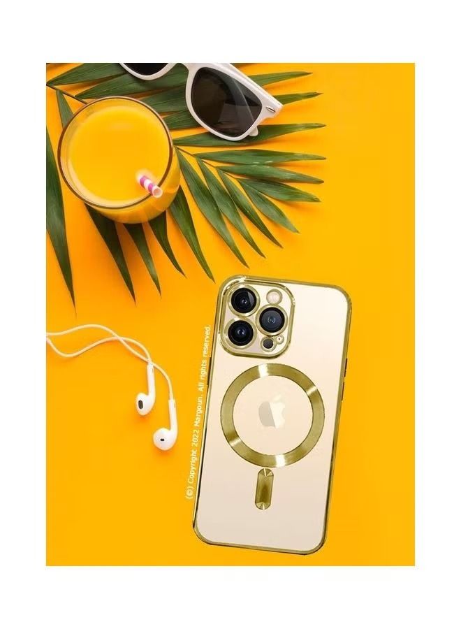 Zaboon Apple iPhone 14 Pro Max MagSafe Case Magnetic Clear Soft TPU Plating Case Wireless Charging Compatible Shockproof Camera Lens Protection Gold - Image 5