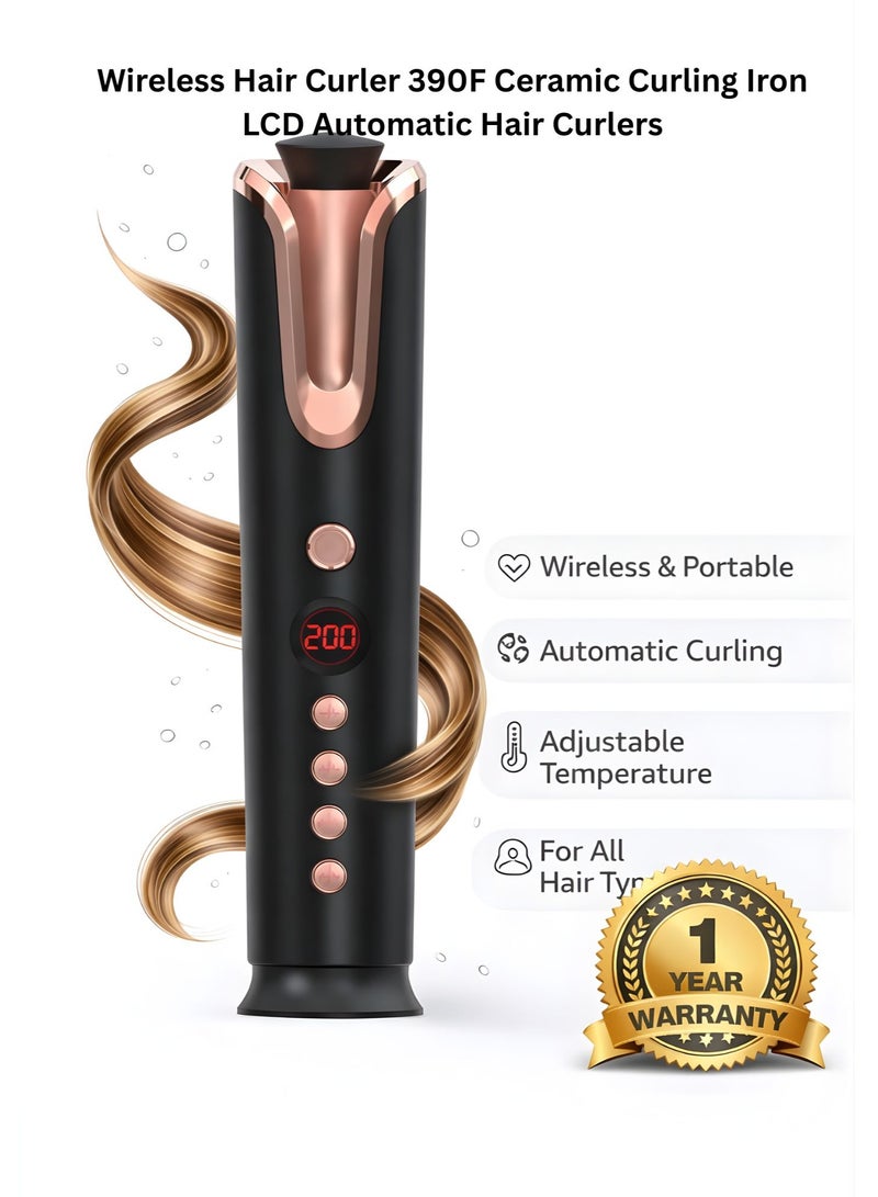 SOLARAE Wireless Automatic Hair Curler 390°F Ceramic Curling Iron with LCD Display, Rechargeable Cordless Hair Curler, Adjustable Temperature & Timer, Portable Auto Curling Wand for All Hair Types - Image 1