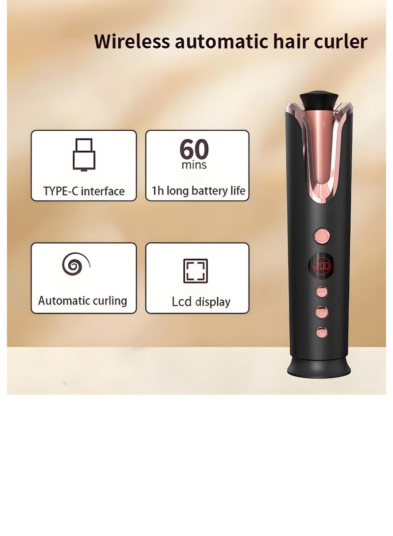 SOLARAE Wireless Automatic Hair Curler 390°F Ceramic Curling Iron with LCD Display, Rechargeable Cordless Hair Curler, Adjustable Temperature & Timer, Portable Auto Curling Wand for All Hair Types - Image 4