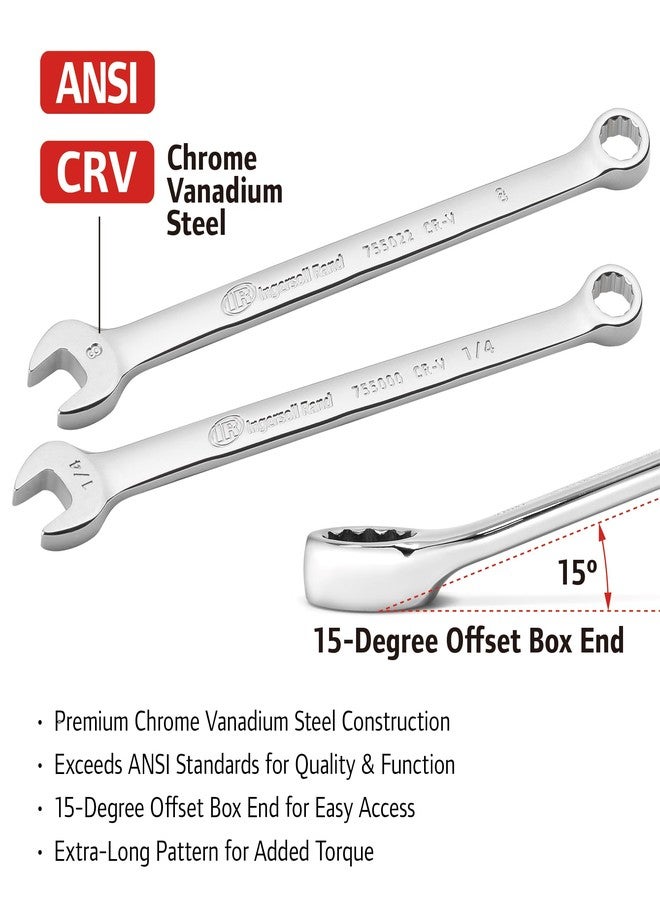 Ingersoll Rand Hand Tools Ingersoll Rand 11 Piece Long Pattern Metric Combination Wrench Set, 8-19mm, Premium Chrome Vanadium Steel, 5° Offset Box End, Extra-Long Handles, with Molded Storage Tray - 752057X - Image 3