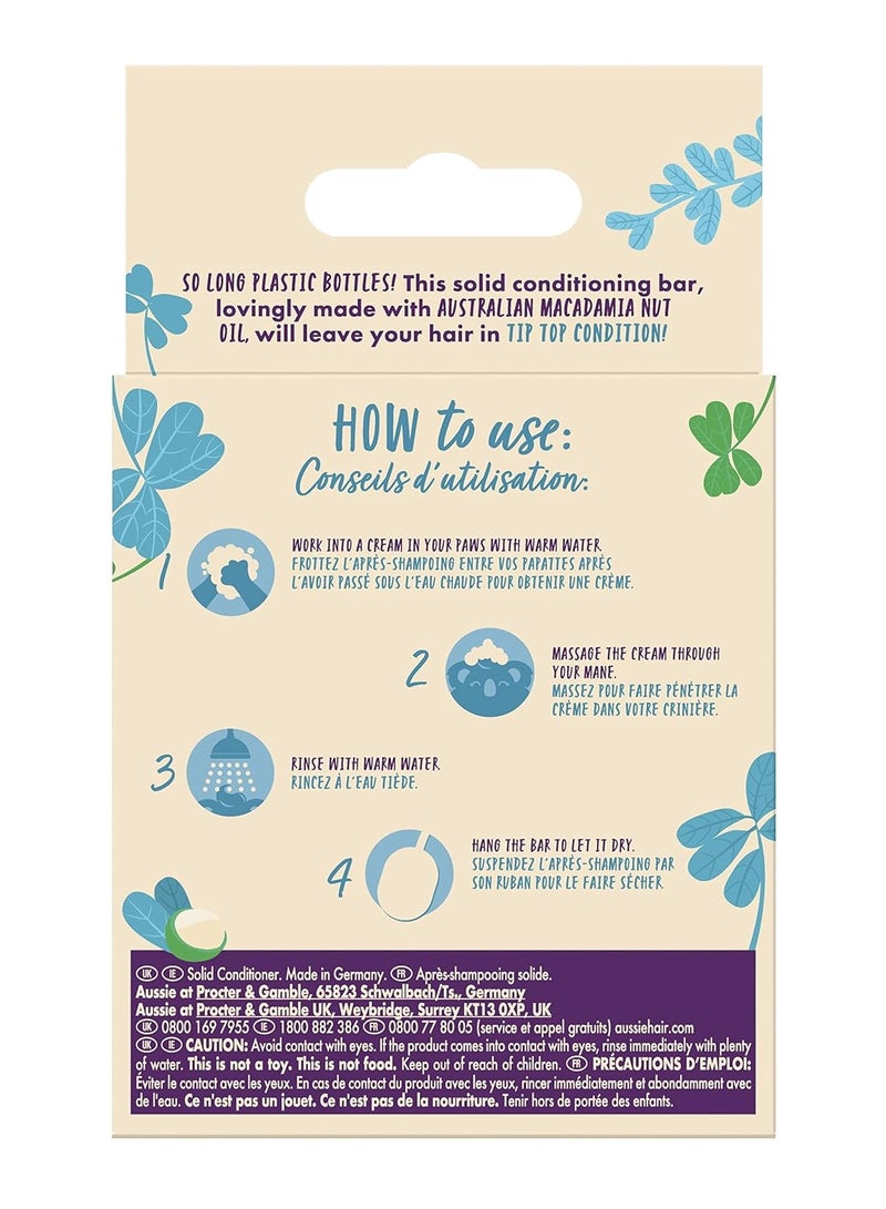 Aussie Moisturising Vegan Conditioner Bar with Australian Macadamia Nut Solid Travel Toiletries for Damaged and Dry Hair 75G Rich Lather 96 percent Natural Origin Cruelty Free and Recyclable Box - Image 3