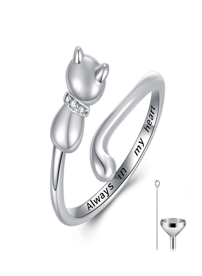 LONAGO Cat Kitten Cremation Ring Jewelry for Pet Ashes 925 Sterling Silver Urn Ring Cat Fur Keepsake Memorial Locket Holder for Women (7) - Image 1