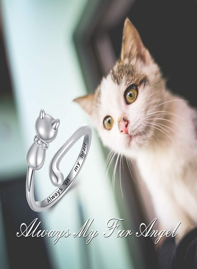 LONAGO Cat Kitten Cremation Ring Jewelry for Pet Ashes 925 Sterling Silver Urn Ring Cat Fur Keepsake Memorial Locket Holder for Women (7) - Image 4
