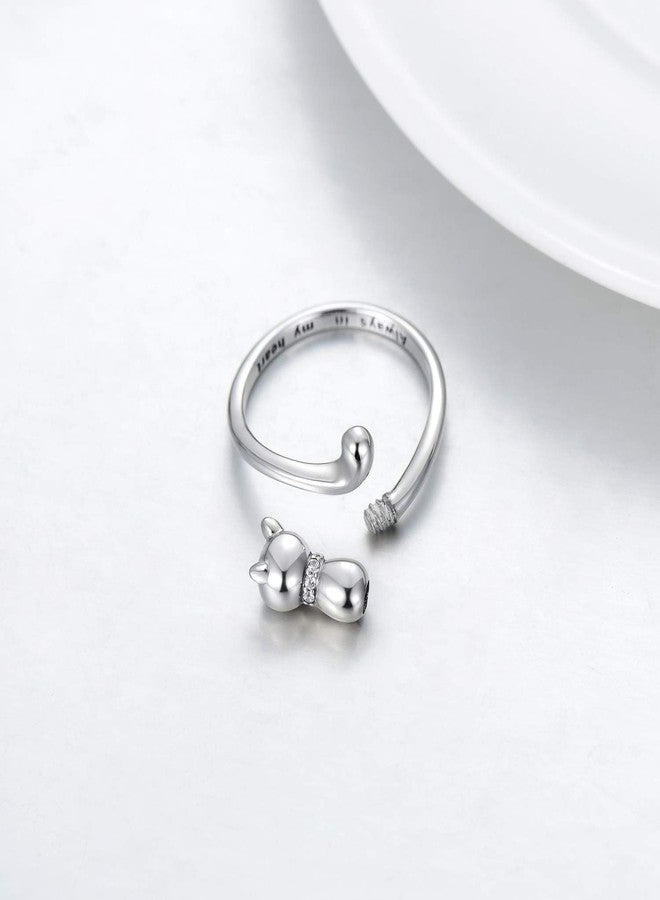 LONAGO Cat Kitten Cremation Ring Jewelry for Pet Ashes 925 Sterling Silver Urn Ring Cat Fur Keepsake Memorial Locket Holder for Women (7) - Image 3