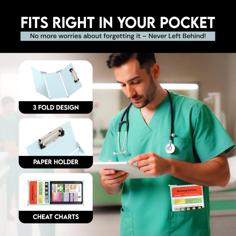 SC Printing World Nursing Clipboard Foldable with Medical Edition Cheat Sheets, 3 Layers Aluminum Foldable Clipboard for Nursing, Notepad for Students, Nursing School Essentials (Mint) - Image 5