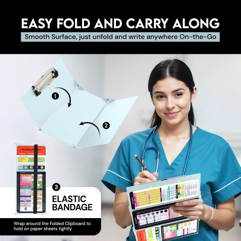 SC Printing World Nursing Clipboard Foldable with Medical Edition Cheat Sheets, 3 Layers Aluminum Foldable Clipboard for Nursing, Notepad for Students, Nursing School Essentials (Mint) - Image 4